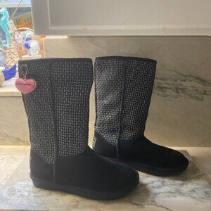 SKETCHERS Australia Tall Boots Black Leather Silver Mesh Accent 7.5